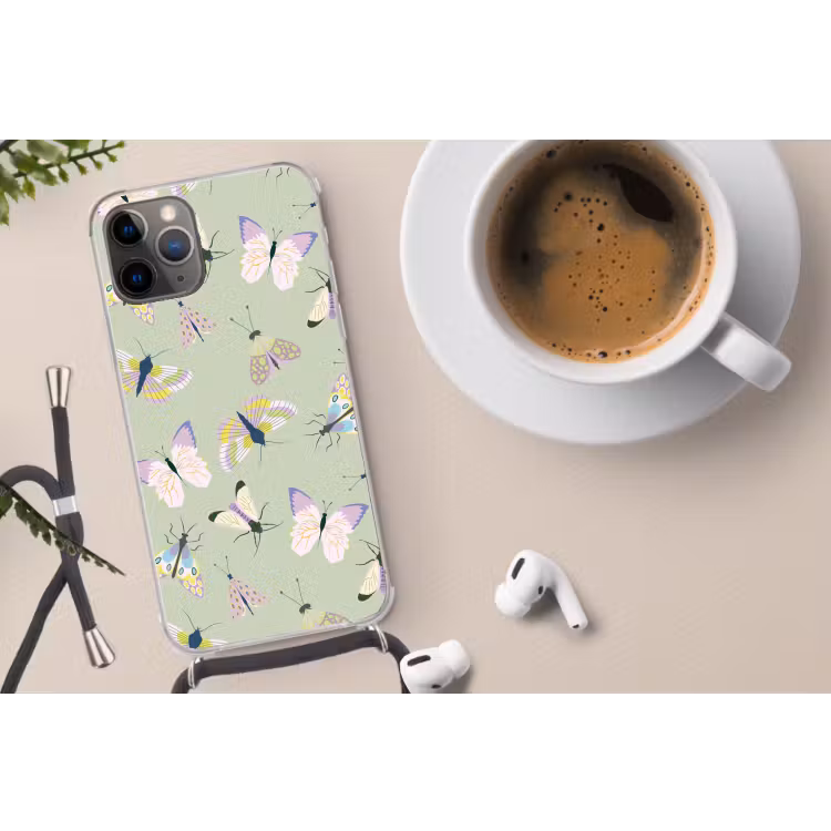 Telefoonhoesje met koord - Vlinders - Insecten - Groen - Kleurrijk — 4