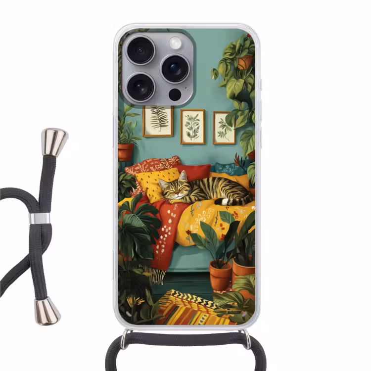 Telefoonhoesje met koord - Kat - Planten - Groen — 1