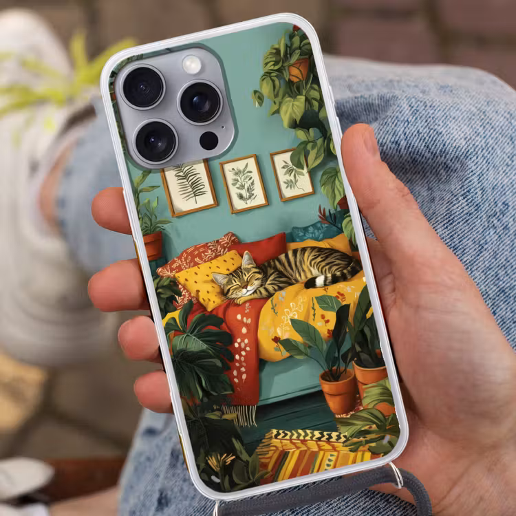 Telefoonhoesje met koord - Kat - Planten - Groen — 2