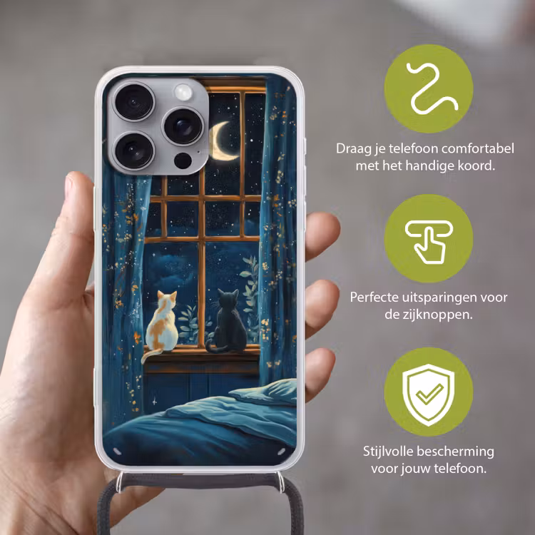 Telefoonhoesje met koord - Kat - Sterrenhemel - Blauw — 4