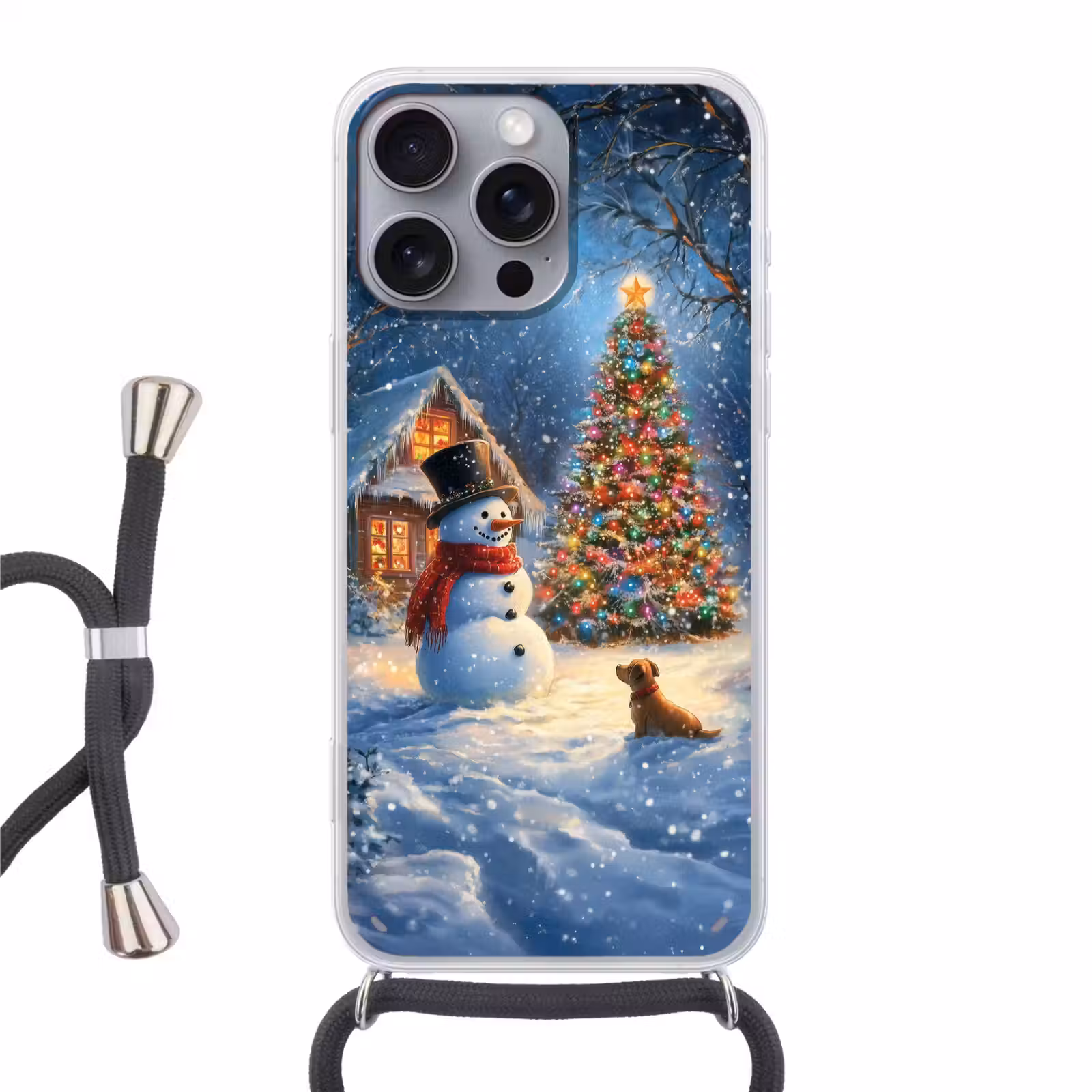 Telefoonhoesje met koord - Kerstwonder - Winteravond - Kleurrijk — 1