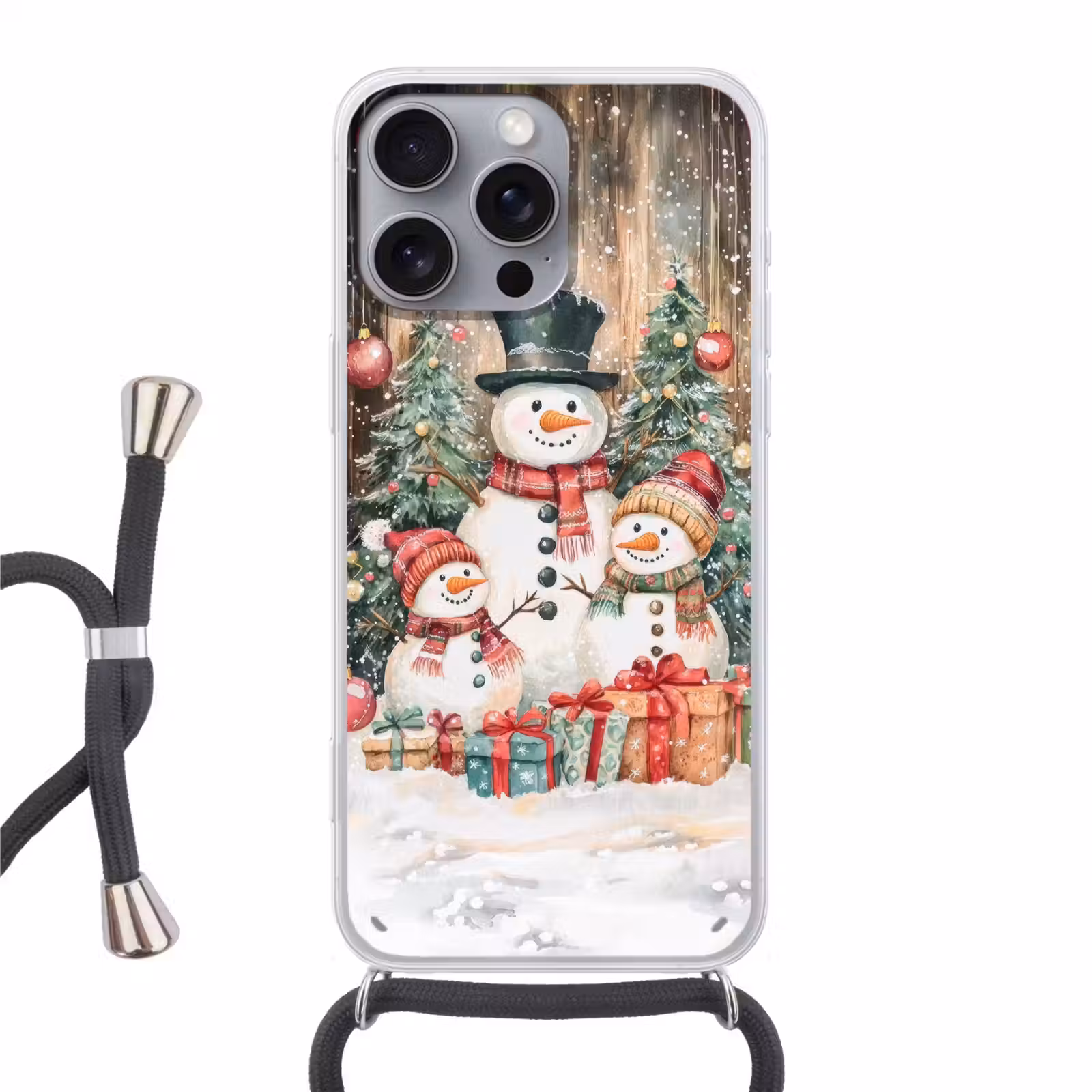 Telefoonhoesje met koord - Sneeuwpop - Familie - Kleurrijk — 1