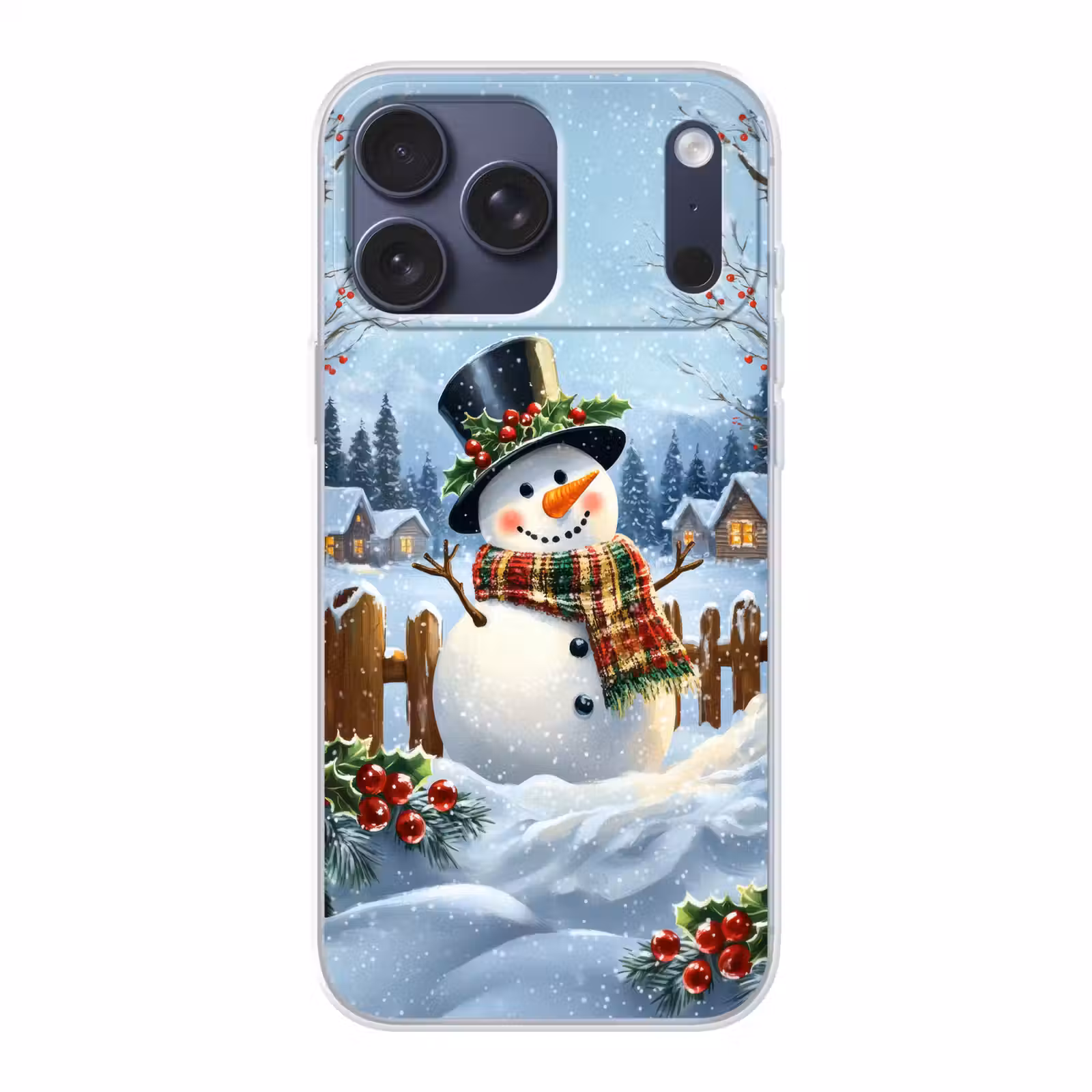 Telefoonhoesje Softcase - Sneeuwpop - Winterdorp - Kleurrijk — 1