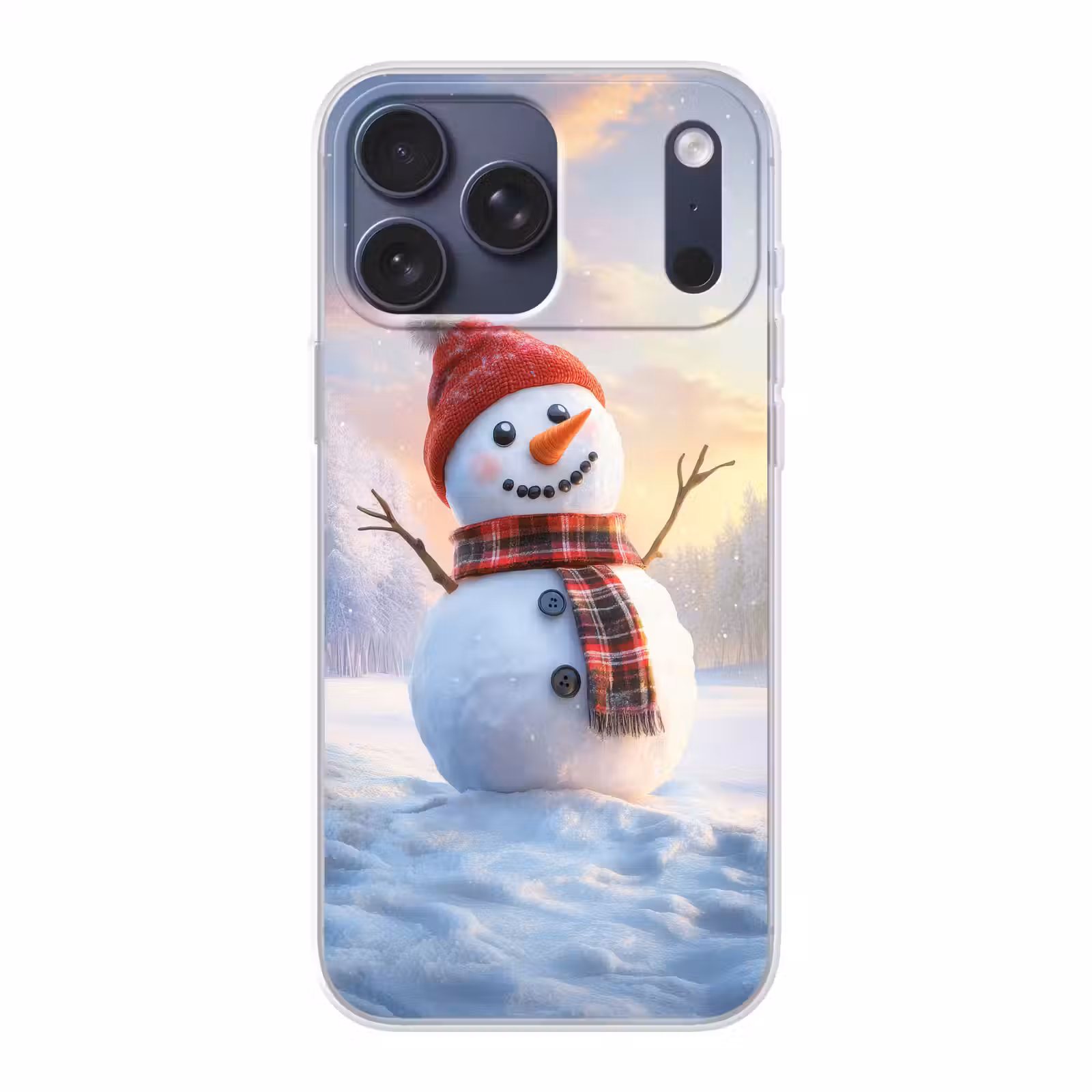 Telefoonhoesje Softcase - Sneeuwpop - Zonsondergang - Wit — 1