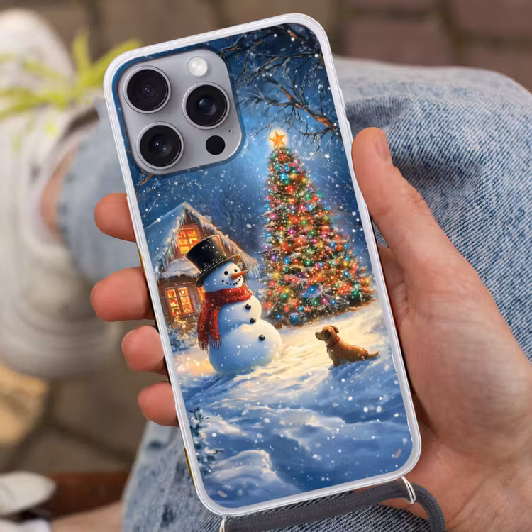 Telefoonhoesje met koord - Kerstwonder - Winteravond - Kleurrijk — 2