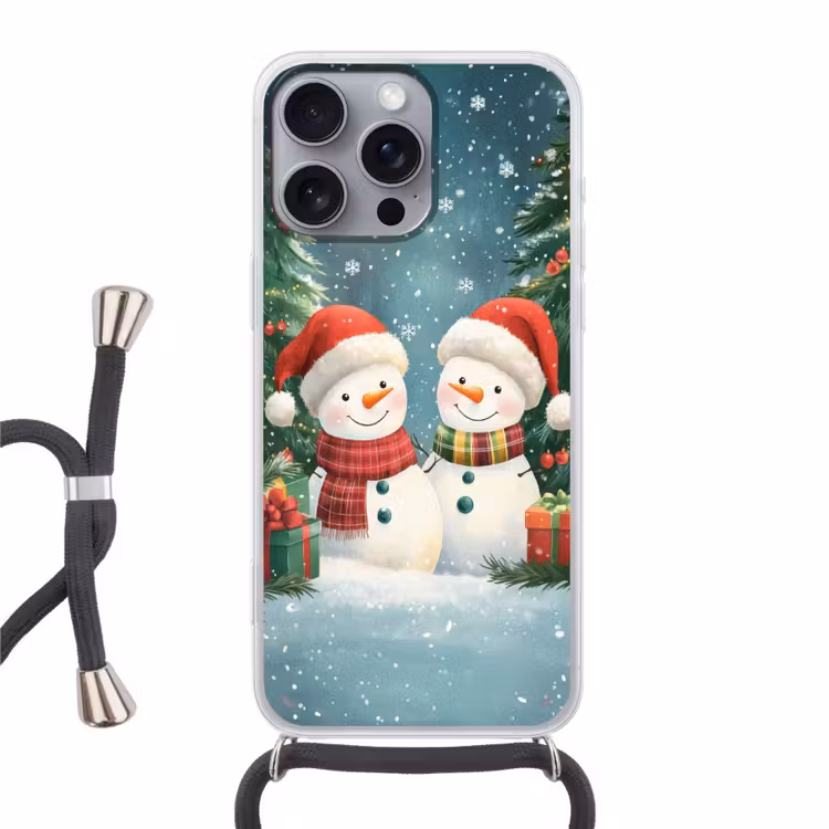 Telefoonhoesje met koord - Sneeuwpop - Kerstsneeuw - Groen - Rood — 1