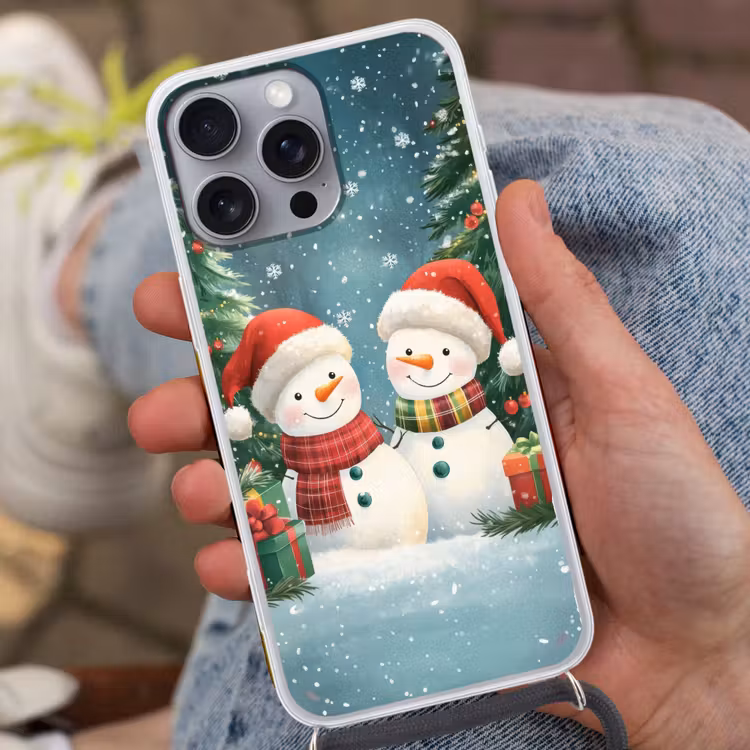 Telefoonhoesje met koord - Sneeuwpop - Kerstsneeuw - Groen - Rood — 2