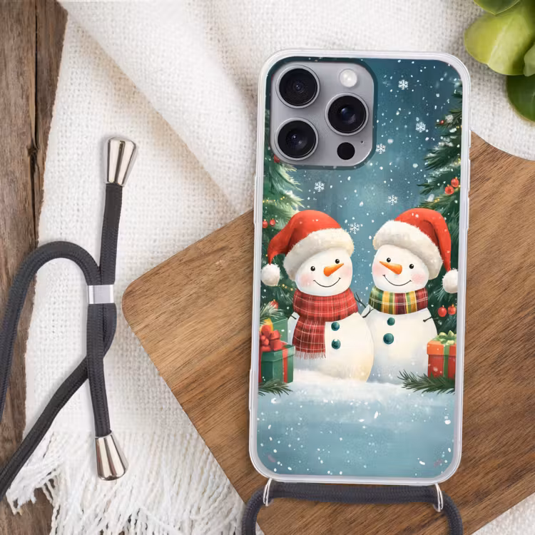 Telefoonhoesje met koord - Sneeuwpop - Kerstsneeuw - Groen - Rood — 3