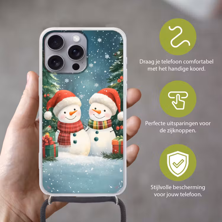 Telefoonhoesje met koord - Sneeuwpop - Kerstsneeuw - Groen - Rood — 4