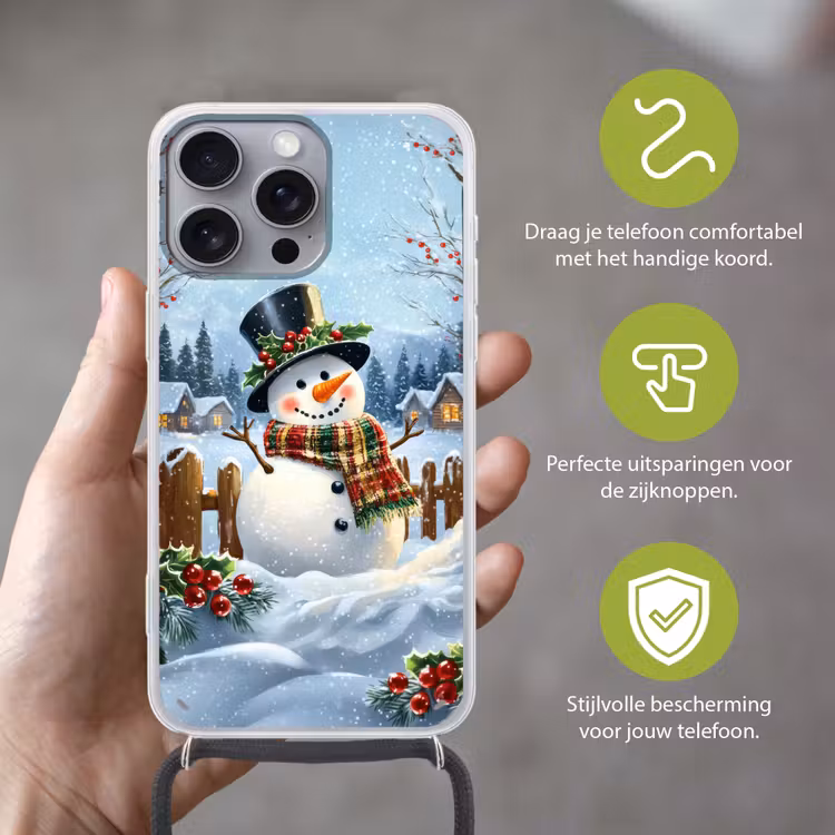 Telefoonhoesje met koord - Sneeuwpop - Winterdorp - Kleurrijk — 4