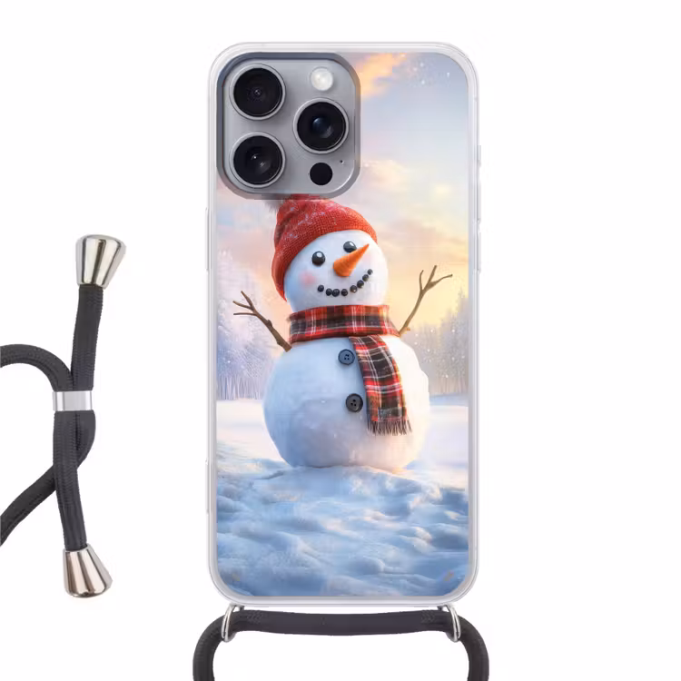 Telefoonhoesje met koord - Sneeuwpop - Zonsondergang - Wit — 1