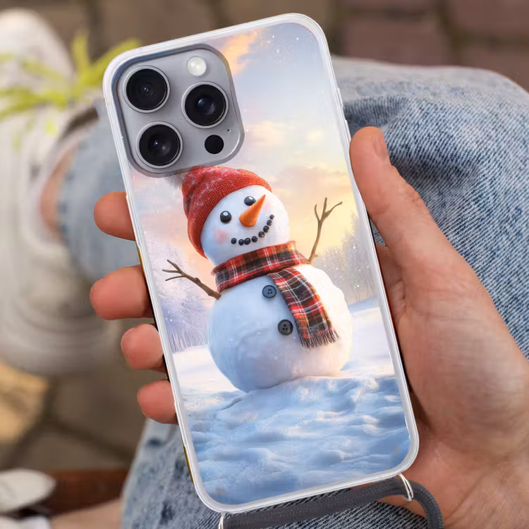 Telefoonhoesje met koord - Sneeuwpop - Zonsondergang - Wit — 2