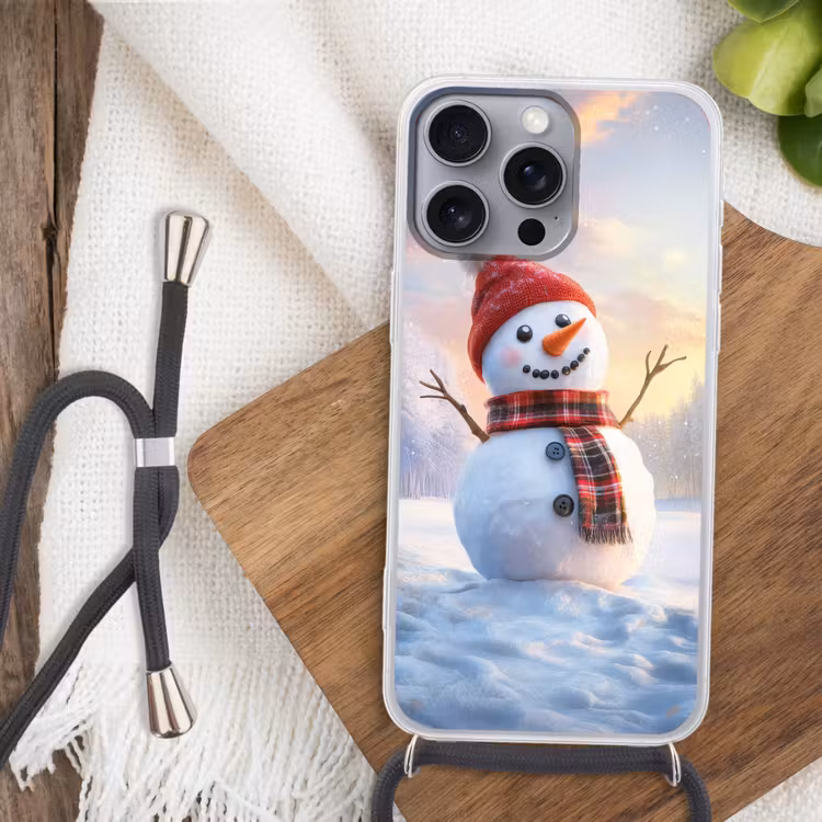 Telefoonhoesje met koord - Sneeuwpop - Zonsondergang - Wit — 3