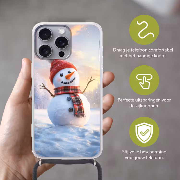 Telefoonhoesje met koord - Sneeuwpop - Zonsondergang - Wit — 4