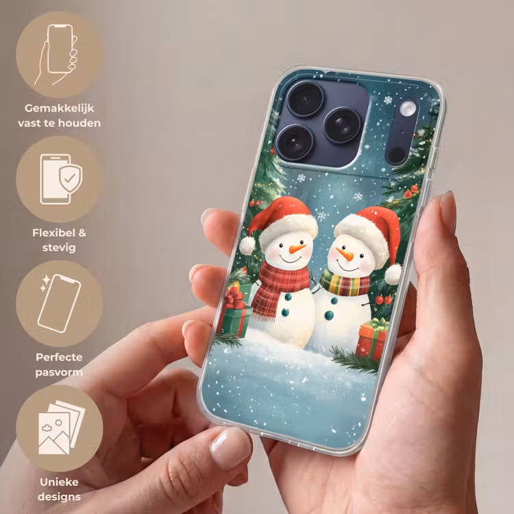 Telefoonhoesje Softcase - Sneeuwpop - Kerstsneeuw - Groen - Rood — 4