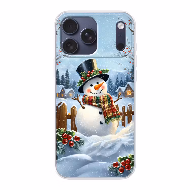 Telefoonhoesje Softcase - Sneeuwpop - Winterdorp - Kleurrijk — 1