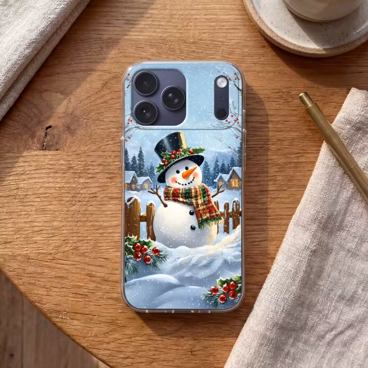 Telefoonhoesje Softcase - Sneeuwpop - Winterdorp - Kleurrijk — 2