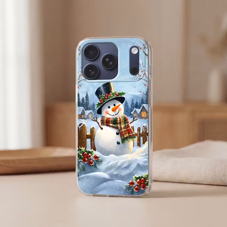 Telefoonhoesje Softcase - Sneeuwpop - Winterdorp - Kleurrijk — 3
