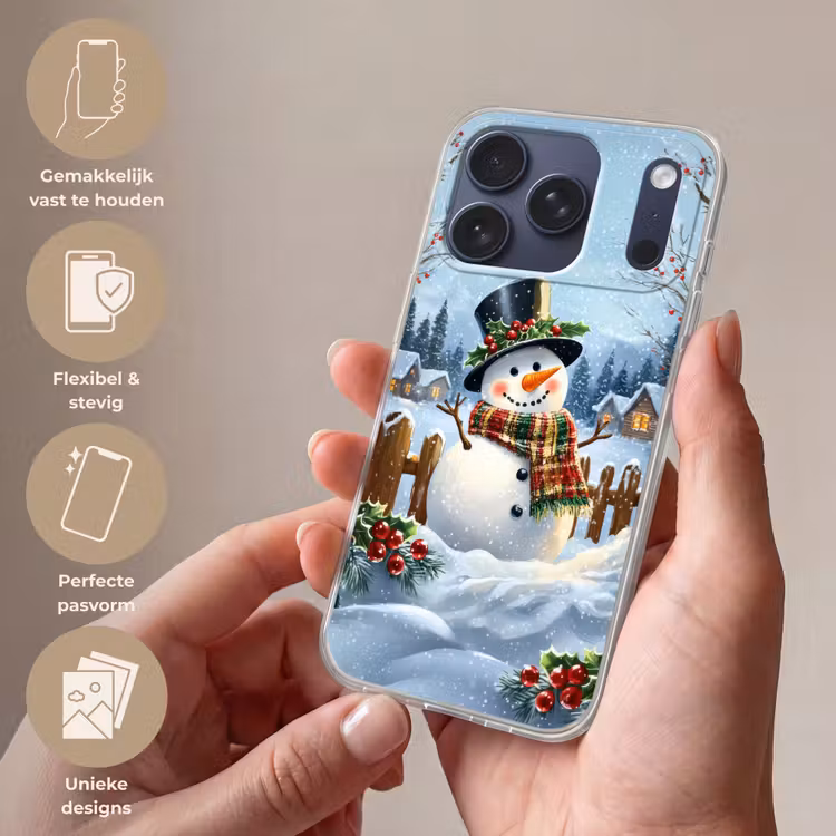 Telefoonhoesje Softcase - Sneeuwpop - Winterdorp - Kleurrijk — 4