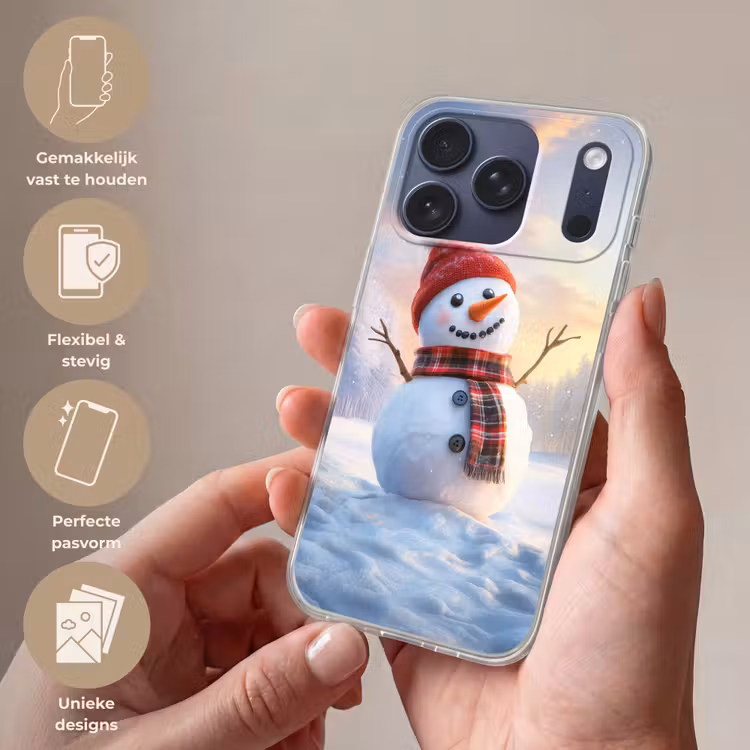 Telefoonhoesje Softcase - Sneeuwpop - Zonsondergang - Wit — 4