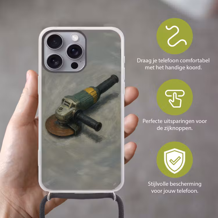 Telefoonhoesje met koord - Haakse slijper - Schilderij - Gereedschap — 4