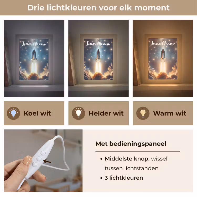 Nachtlampje met naam - Ruimtevaart - Raket - Space - Sterren — 7