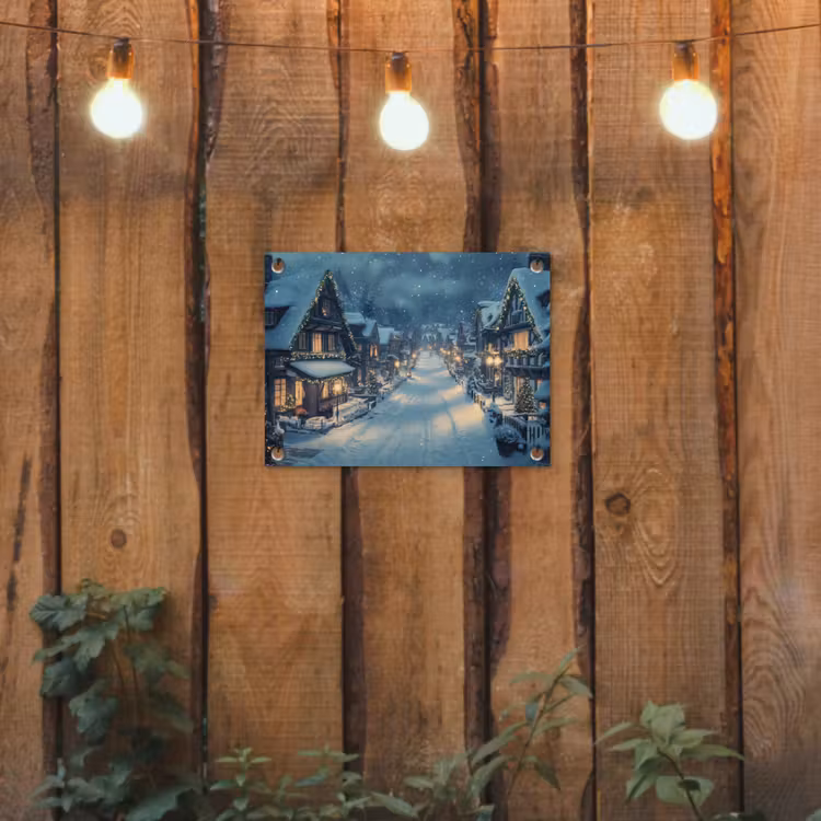 Tuinposter - Winterdorp Kerstverlichting Sneeuw — 2