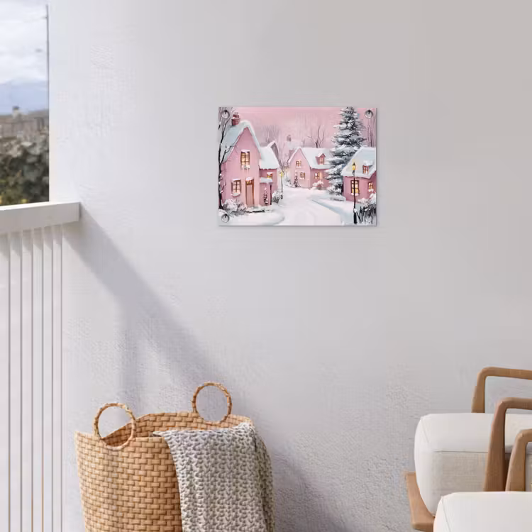 Tuinposter - Roze Huisjes in Winterlandschap — 3