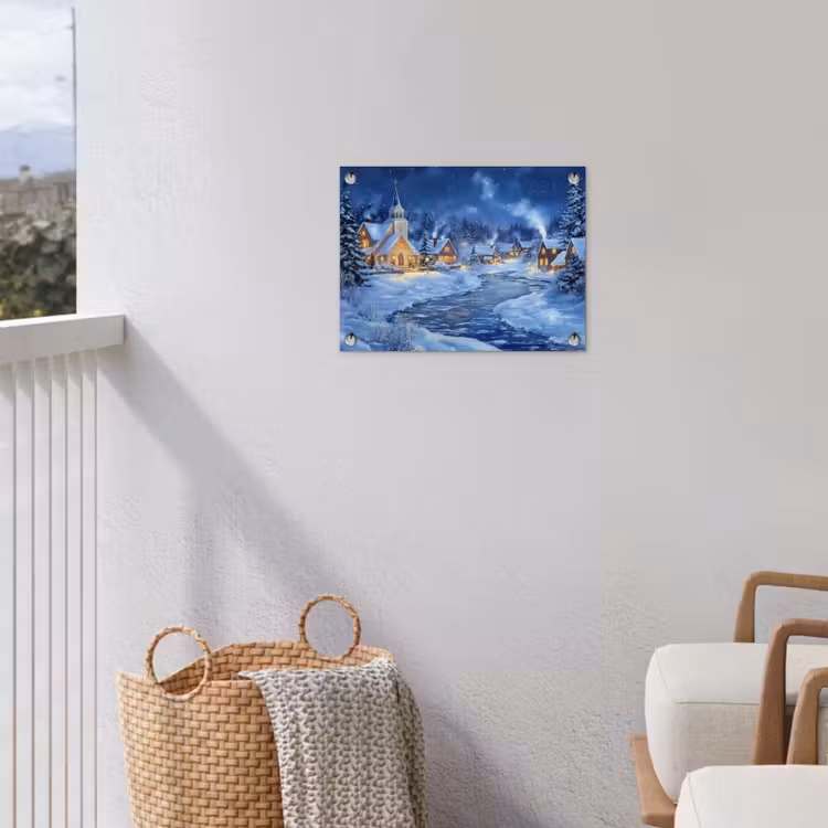 Tuinposter - Winterdorpje met Kerk bij Rivier — 3