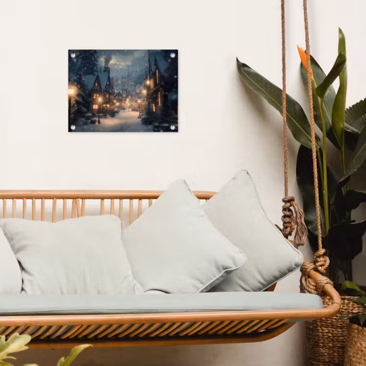 Tuinposter - Winters Dorp met Straatlantaarns — 5