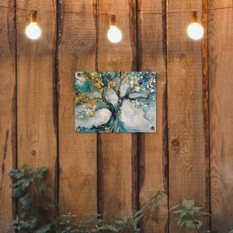 Tuinposter - Abstracte Boom Petrol Gouden Spetters — 2