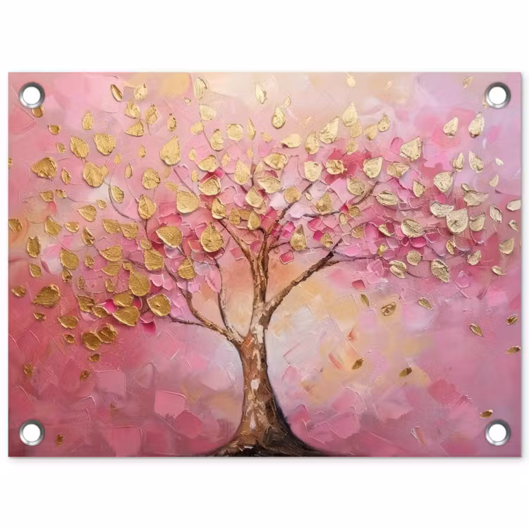 Tuinposter - Boom met Gouden Bladeren Roze