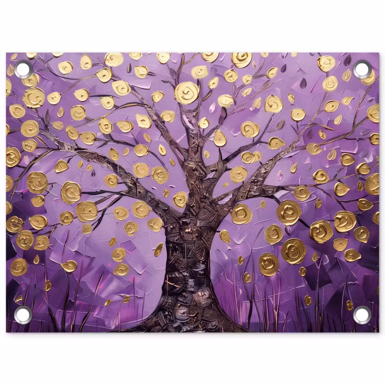 Tuinposter - Boom met Gouden Bladeren Paars