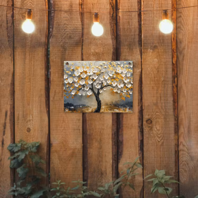 Tuinposter - Boom met Witte Bloemen Goud — 2