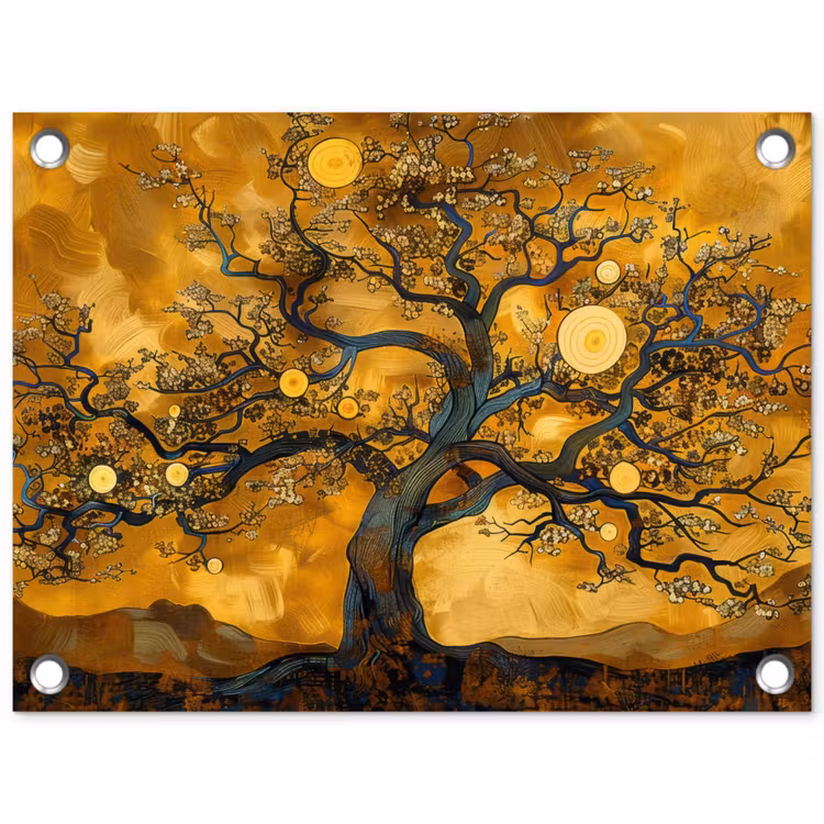 Tuinposter - Boom met Gouden Cirkels