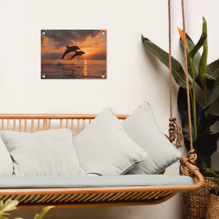 Tuinposter - Springende Dolfijnen Zonsondergang — 5