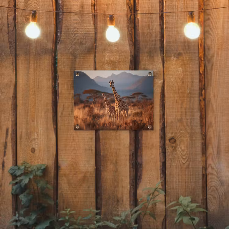 Tuinposter - Giraffen Savanne Zonsondergang — 2