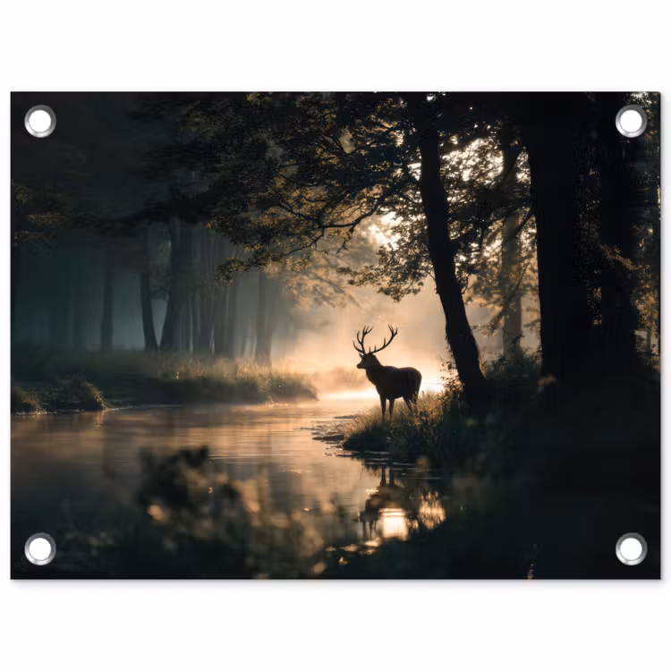Tuinposter - Hert in Bos bij Rivier — 1
