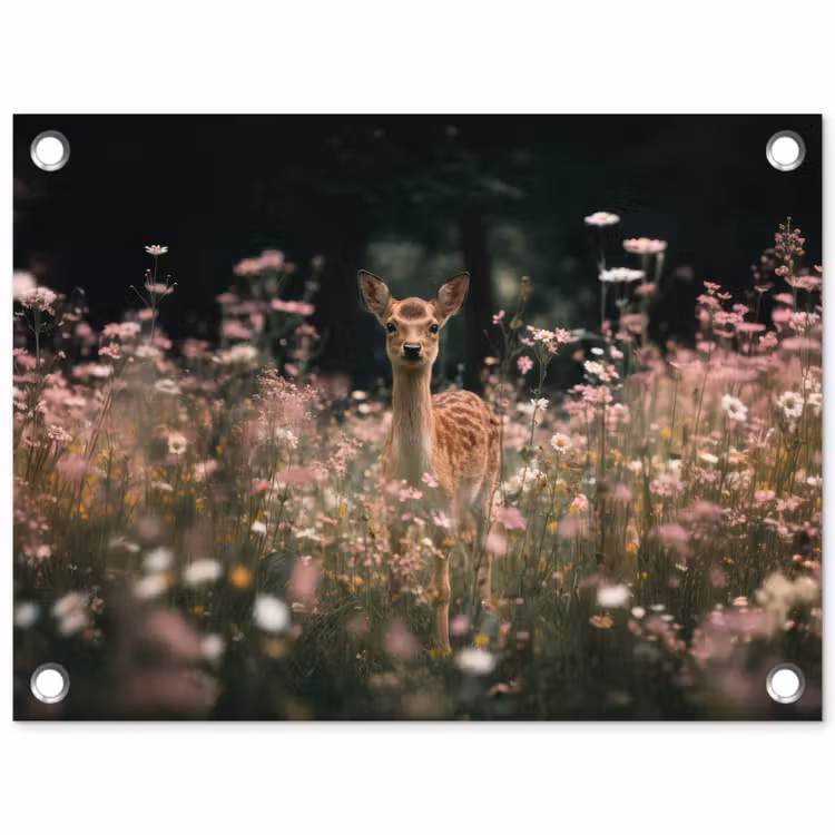 Tuinposter - Hertenkalf in Bloemenveld
