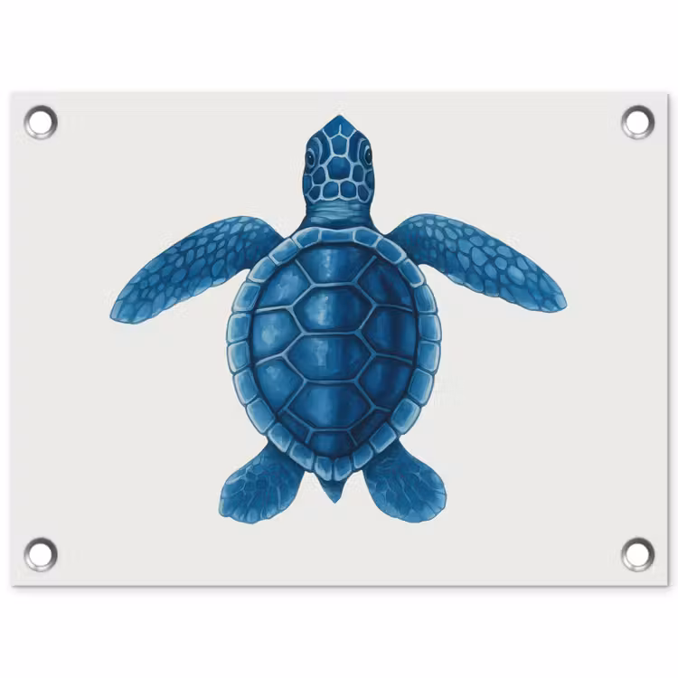 Tuinposter - Schildpad - Blauw - Schild — 1