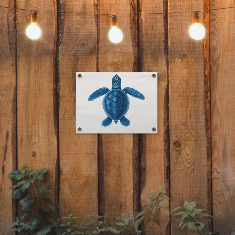 Tuinposter - Schildpad - Blauw - Schild — 2