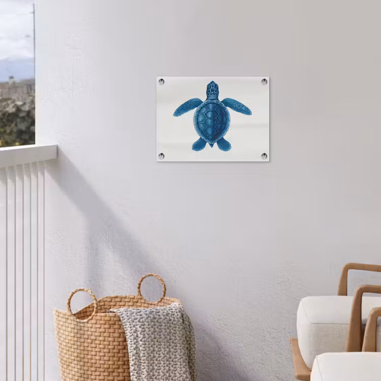 Tuinposter - Schildpad - Blauw - Schild — 3