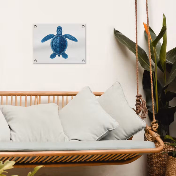 Tuinposter - Schildpad - Blauw - Schild — 5