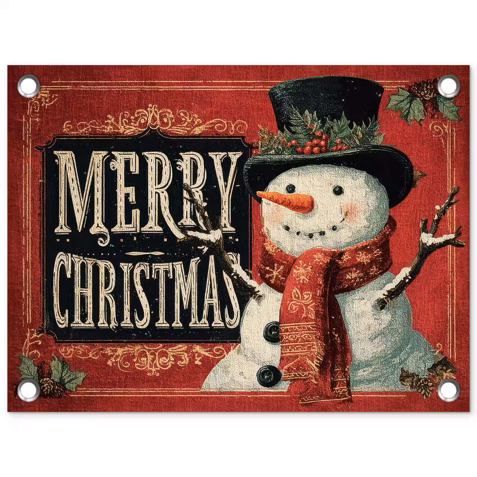 Tuinposter - Klassiek - Kerstgroet - Sneeuwpop - Rood — 1