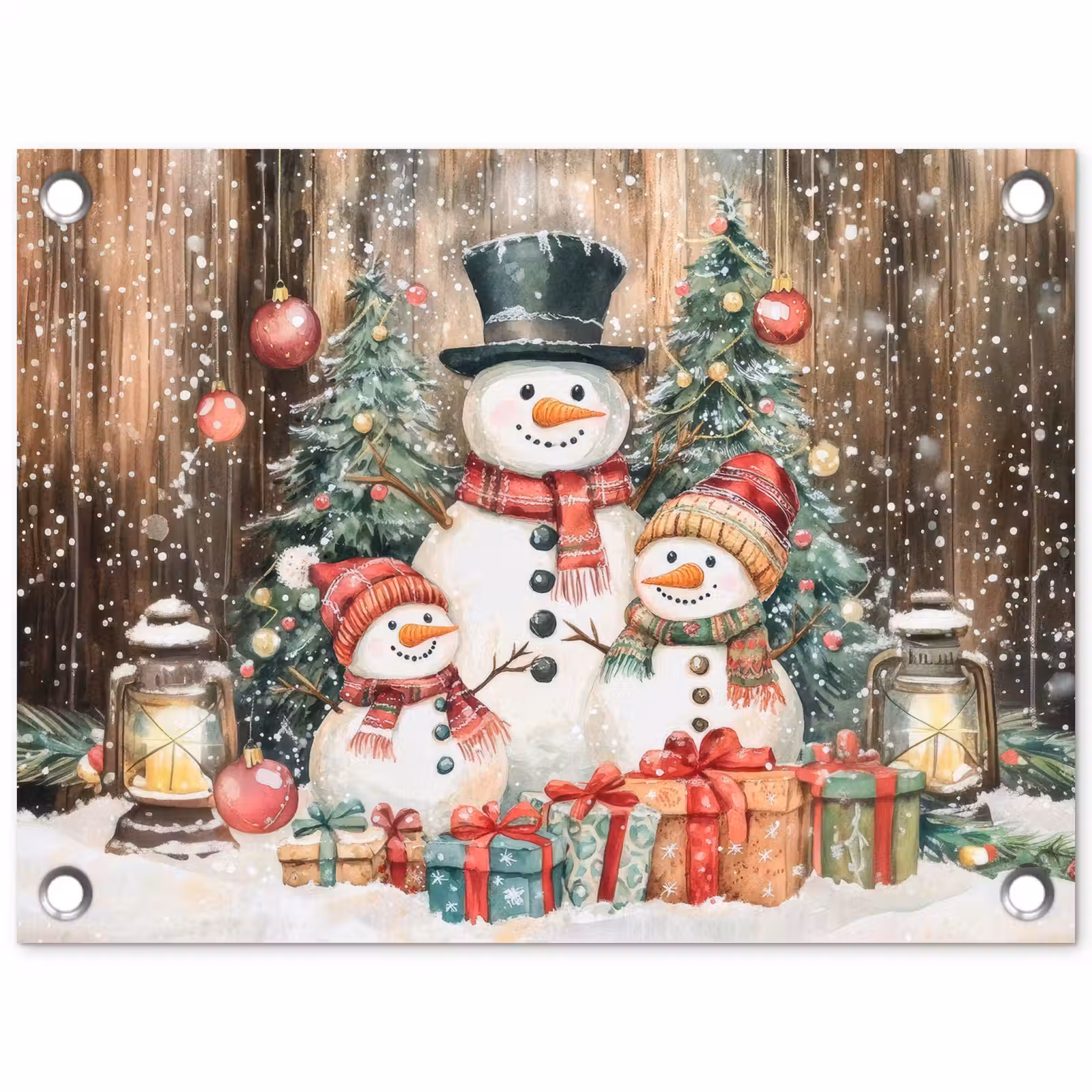 Tuinposter - Sneeuwpop - Familie - Kleurrijk — 1