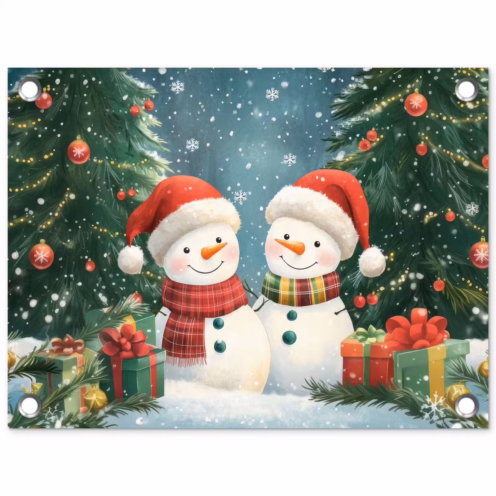 Tuinposter - Sneeuwpop - Kerstsneeuw - Groen - Rood — 1