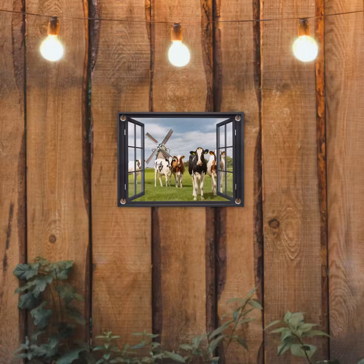 Tuinposter - Doorkijk - Koe - Molen - Koeien - Weiland - Gras - Groen — 2
