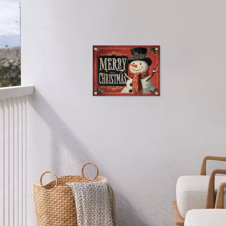 Tuinposter - Klassiek - Kerstgroet - Sneeuwpop - Rood — 3