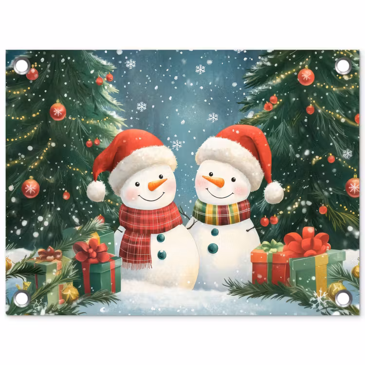 Tuinposter - Sneeuwpop - Kerstsneeuw - Groen - Rood — 1