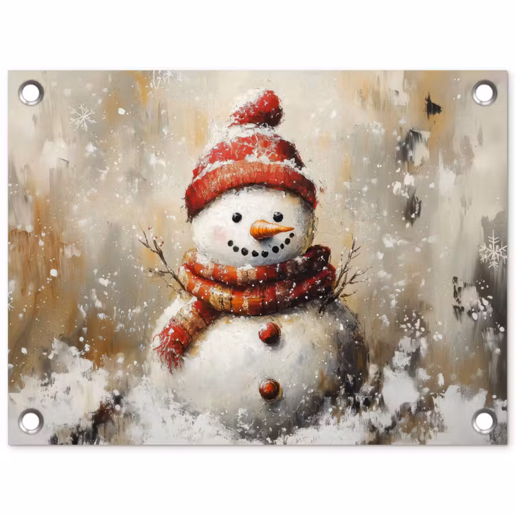 Tuinposter - Sneeuwpop - Winter - Sneeuw - Beige — 1